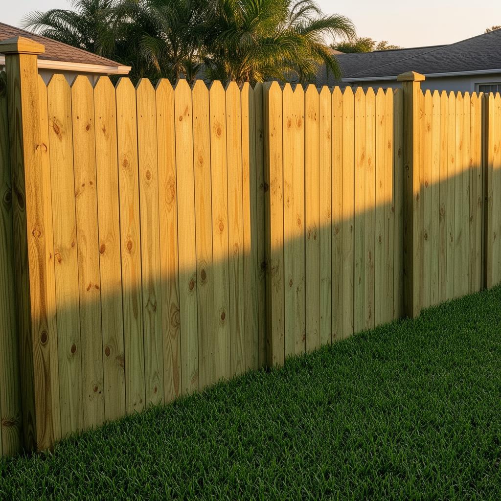 Pressure-treated pine privacy fence